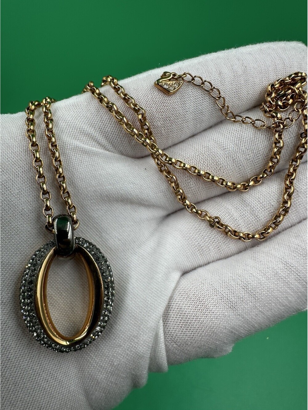 Swarovski Rose Gold Tone Black Crystal Teardrop Pendant Necklace 20” Cable Chain